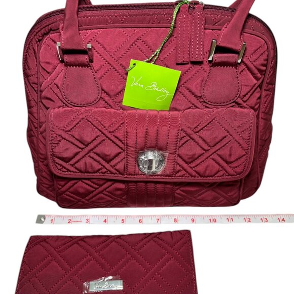 NEW Vera Bradley Raisin Matching Set Turn Lock Satchel Purse Trifold Wallet Gift - Picture 14 of 16